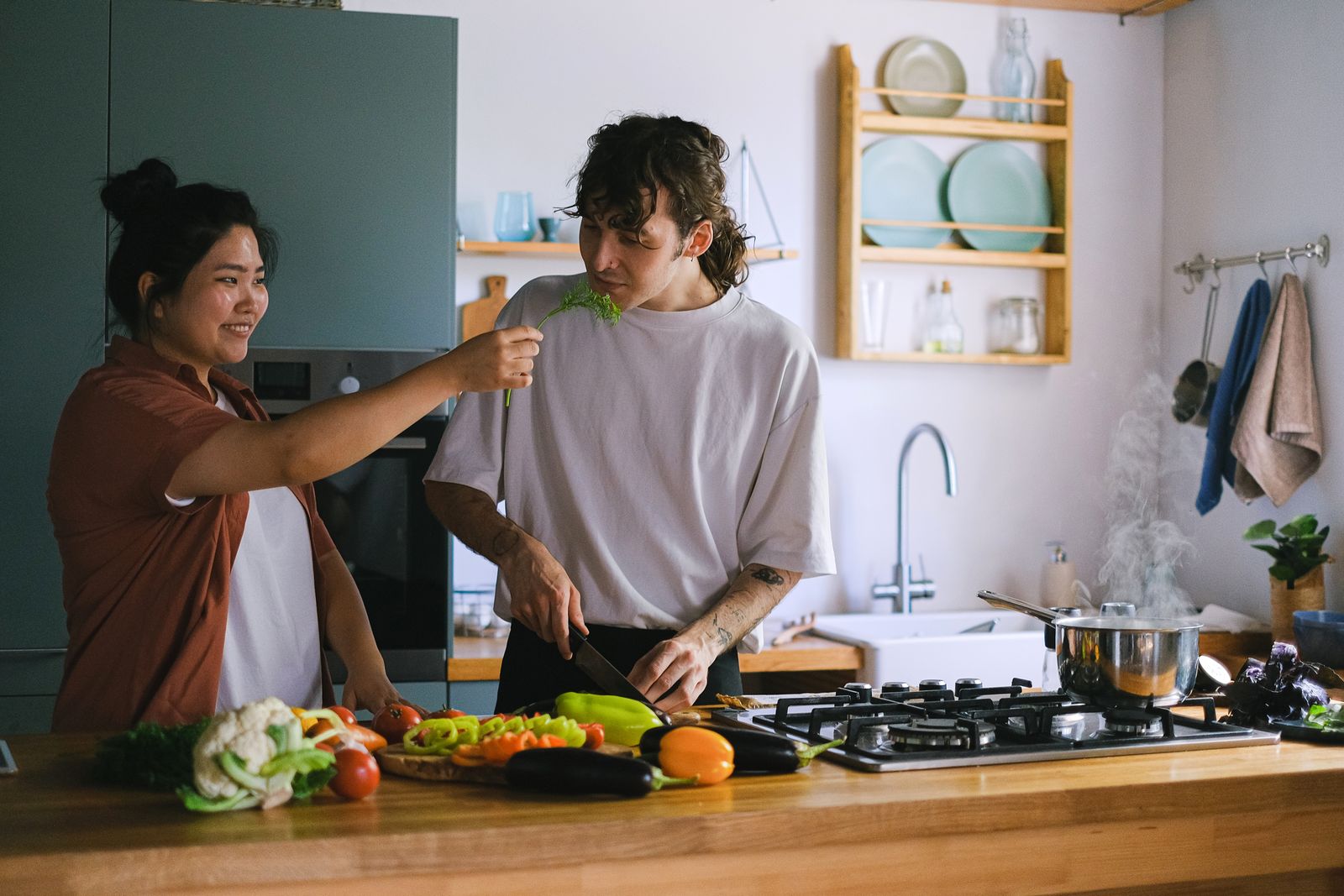 Couple planning a meal that works with their different eating habits