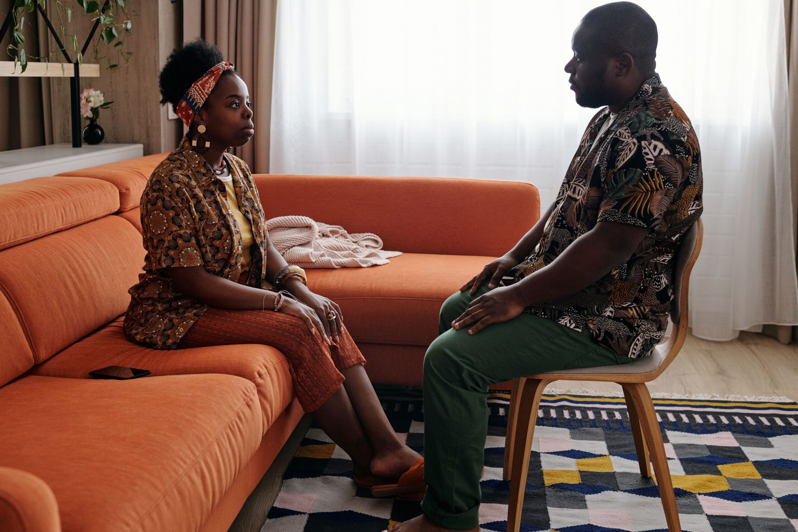 Couple talking about meeting friends and family