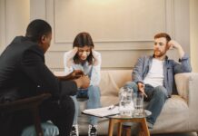 Couple discussing relationship concerns during a counseling session