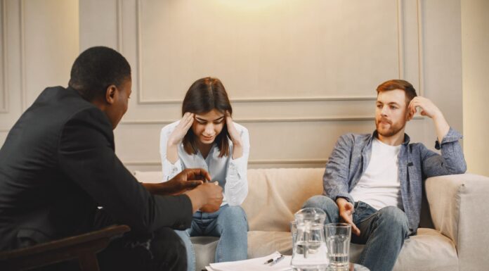 Couple discussing relationship concerns during a counseling session