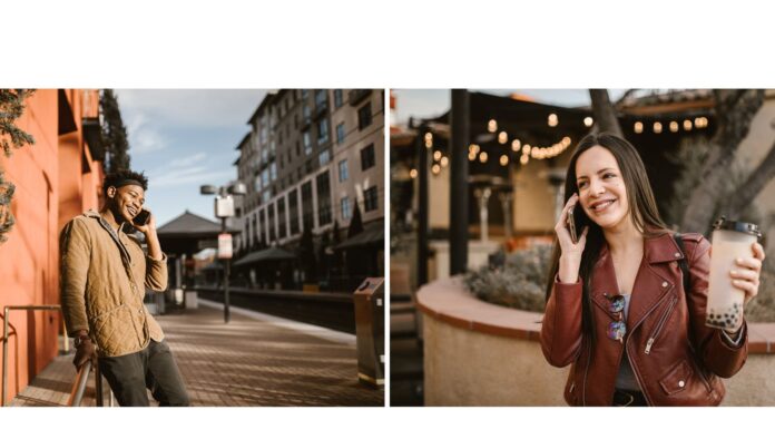 Partners staying connected by phone while one is traveling for work