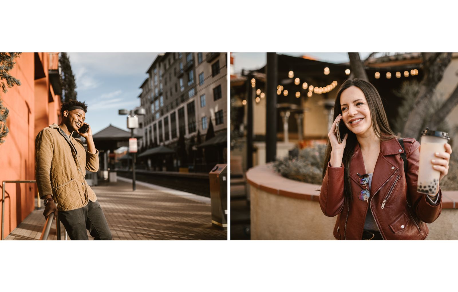 Partners staying connected by phone while one is traveling for work