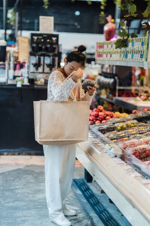 Reusable grocery bag ready for shopping in a supermarket