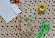 Gift wrapping materials with a thank you tag and twine