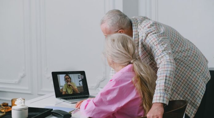 Couples Therapy in Different States: What to Check Before a Video Session Older couple using a laptop for a video call at home