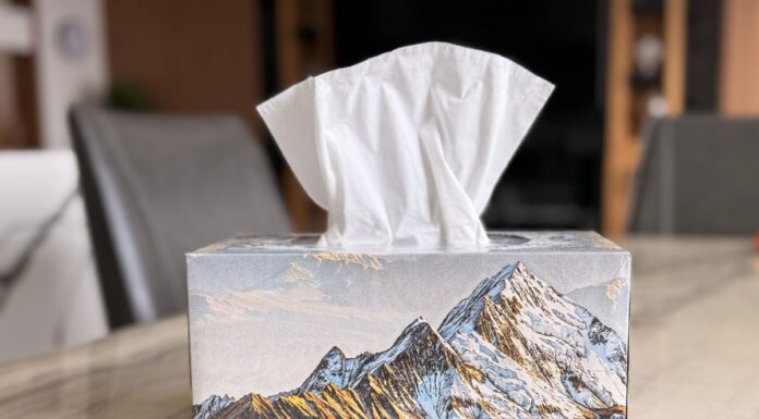Crying in Couples Therapy: How to Ask for a Pause Without Losing Your Voice Tissue box with a mountain landscape design on a marble table